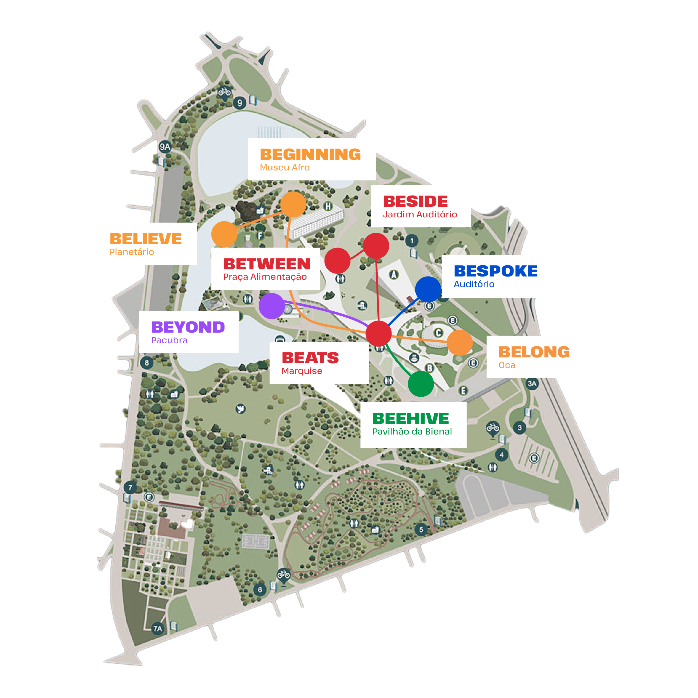 Mapa das trilhas do SP2B no Parque Ibirapuera
