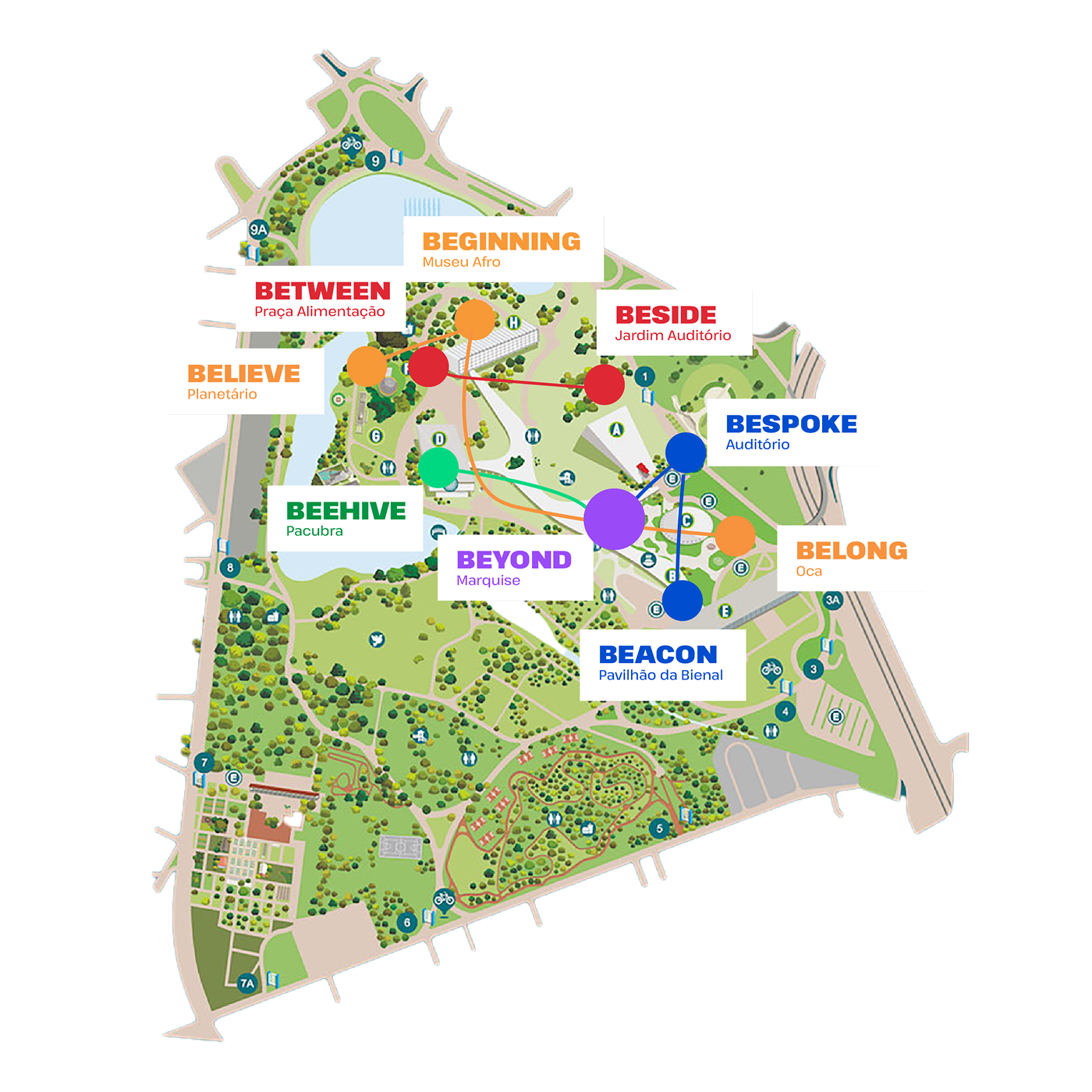 Mapa das trilhas do SP2B no Parque Ibirapuera