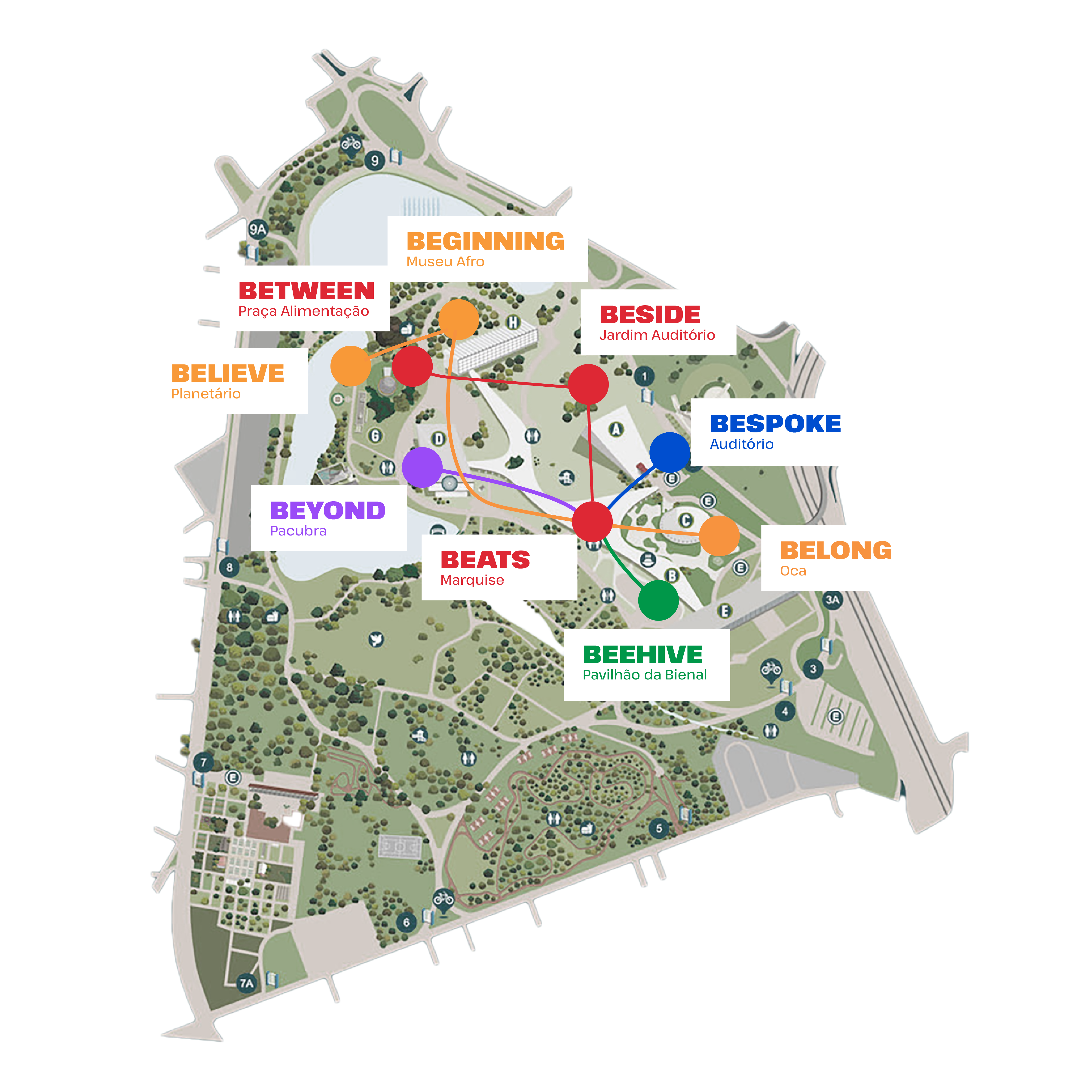Mapa das trilhas do SP2B no Parque Ibirapuera